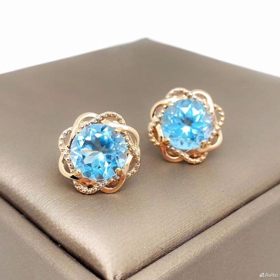 Золотые серьги с камнями 585пр. вес: 4,24гр