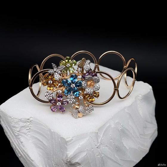 Золотой браслет с камнями 585пр. длина: 17,5/18см