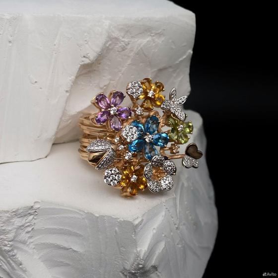 Золотой браслет с камнями 585пр. длина: 17,5/18см