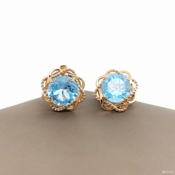 Золотые серьги с камнями 585пр. вес: 4,24гр