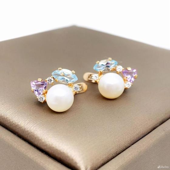 Золотые серьги с камнями 585пр. вес: 3,70гр