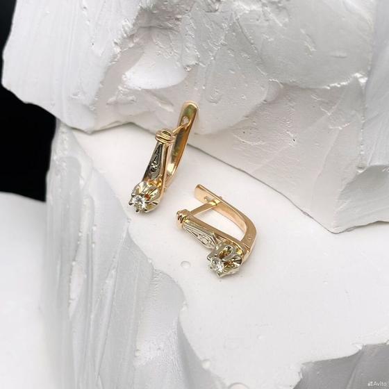 Золотые серьги с бриллиантами 585пр. вес: 3,54гр