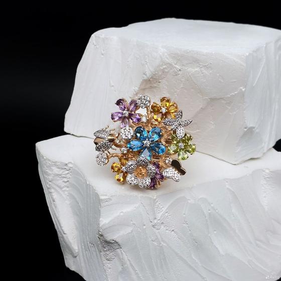 Золотой браслет с камнями 585пр. длина: 17,5/18см