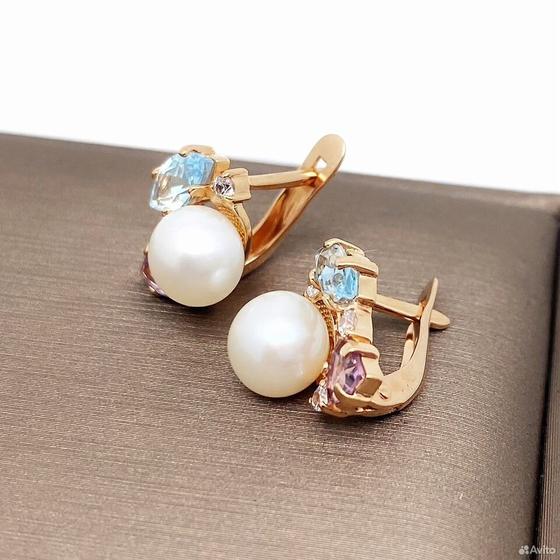 Золотые серьги с камнями 585пр. вес: 3,70гр